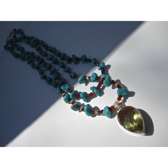 Citrine Drop Natural Turquoise Tumble Beads Garnet Necklace - Picture 5 of 7